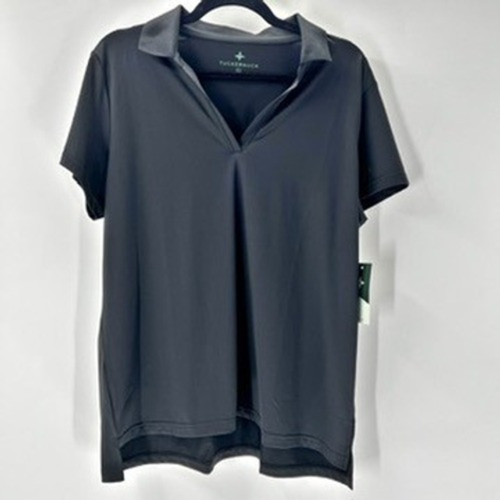 Tuckernuck Womens Black Performance V-Neck Polo Shirt Short Sleeve Size XL NWT - Picture 3 of 6
